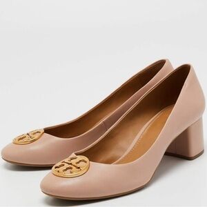 Tory Burch Powder Pink Leather 1538 Chelsea Block Heel Pumps Size 7.5